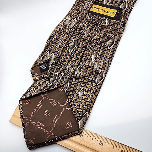 Pierre Balmain Gold Patterned Silk Necktie - Made in USA - Like New - Picture 3 of 4